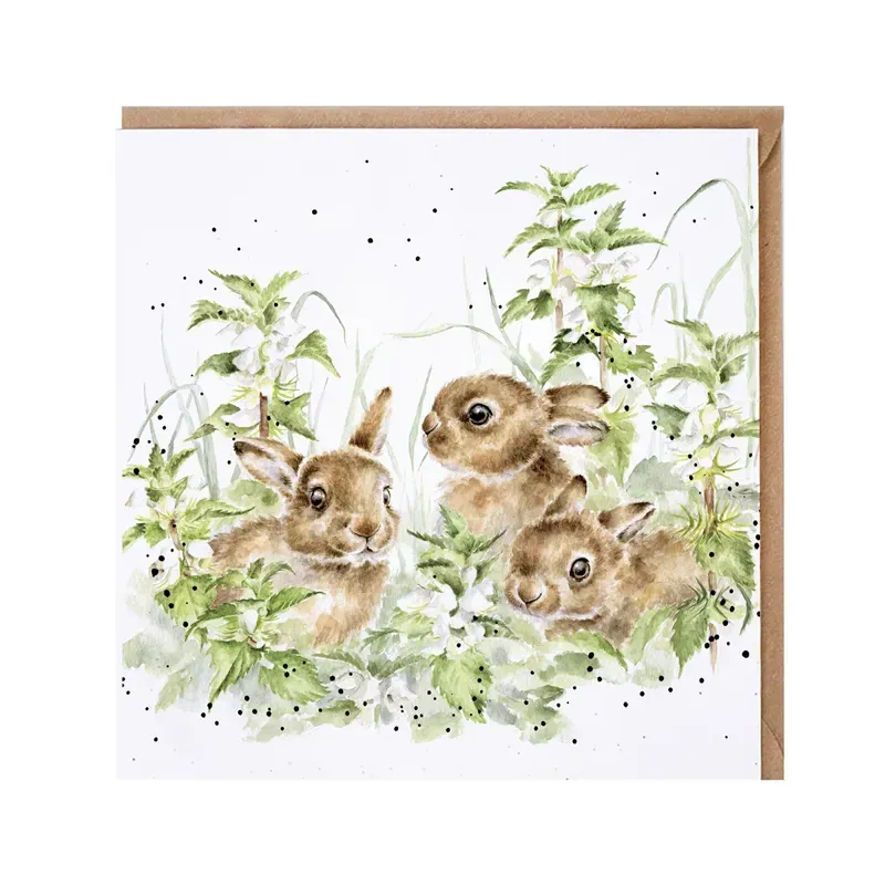 Wrendale Designs Spring Hares Greetings Card in White