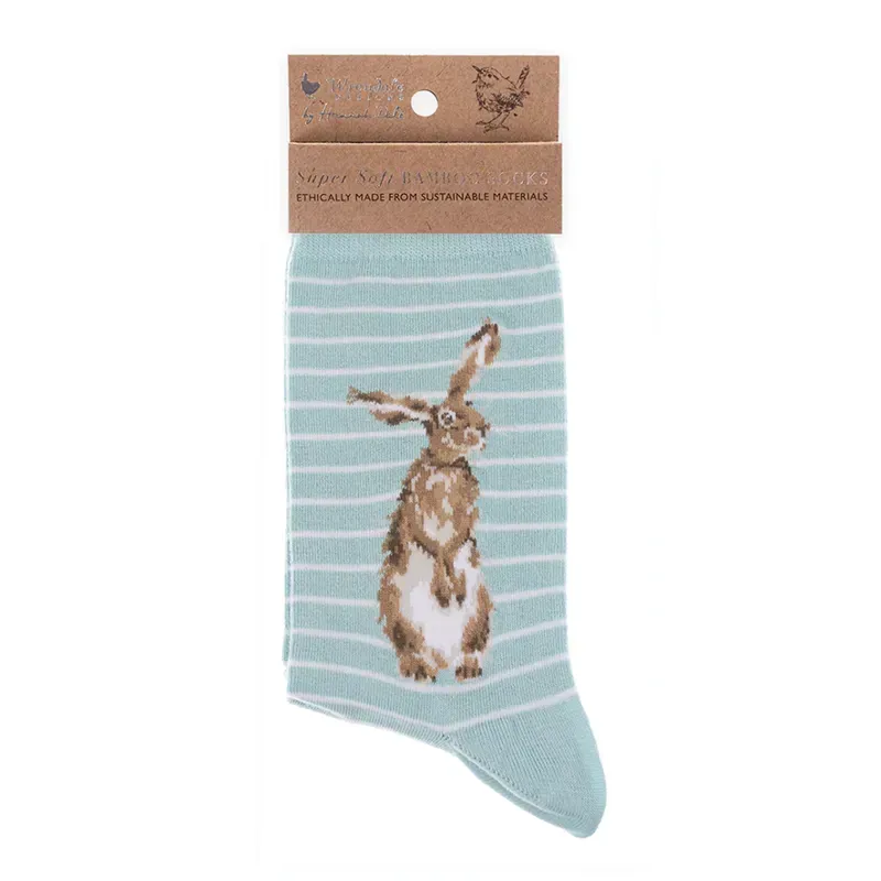 Wrendale Designs The Hare and The Bee Women's Socks in Blue