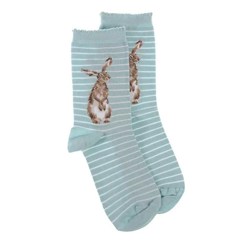 Wrendale Designs The Hare and The Bee Women's Socks in Blue-1