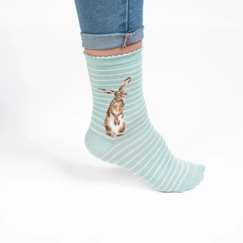 Wrendale Designs The Hare and The Bee Women's Socks in Blue-2