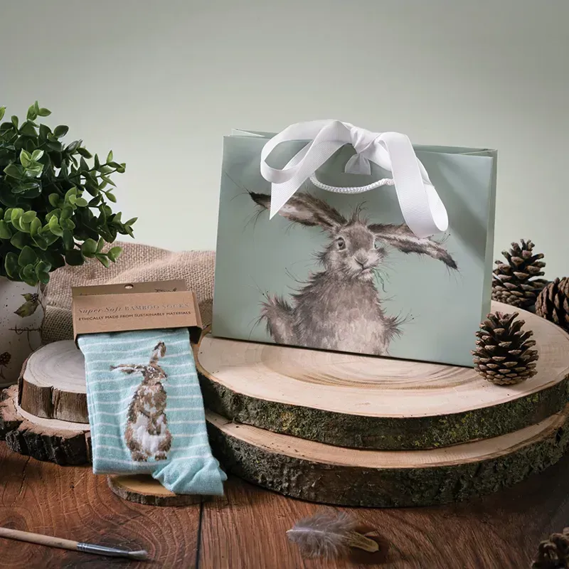 Wrendale Designs The Hare and The Bee Women's Socks in Blue-3