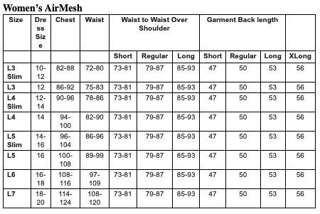 Airowear Size Chart