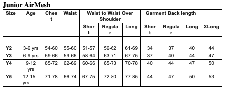 Airowear Size Chart